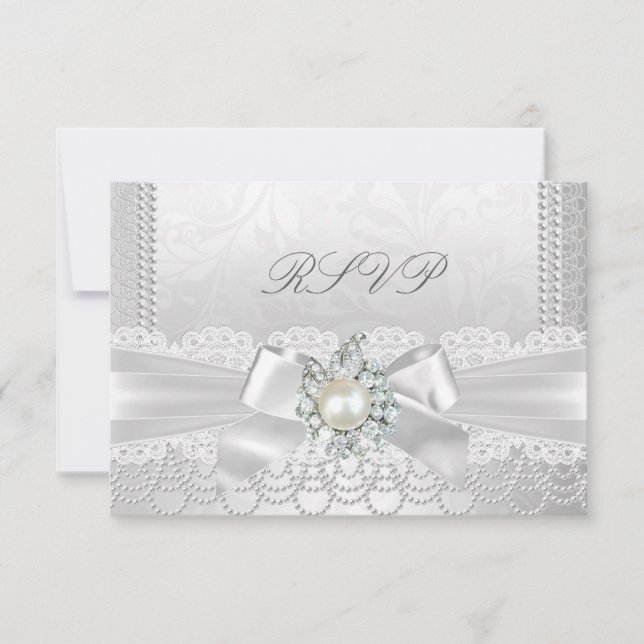 RSVP Wedding White Pearl Lace Damask Diamond (Front)