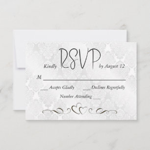 RSVP Wedding White Satin Damask Card
