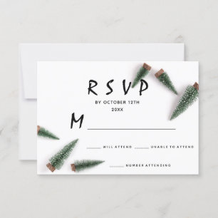 RSVP Wedding Winter Christmas Holidays White Green Card