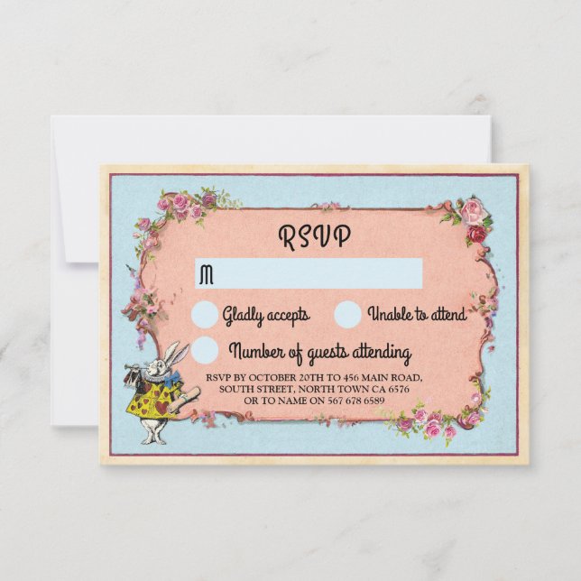 RSVP Wedding Wonderland Rabbit Flowers Invite (Front)