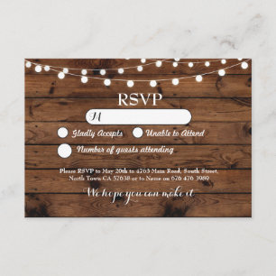 RSVP Wedding Wood Cards Rustic Lights Invites