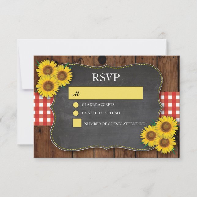RSVP Wedding Wood Rustic Red Check Sunflower (Front)