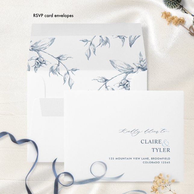 RSVP White and Blue Chic Modern and Formal Floral Envelope (Creator Uploaded)