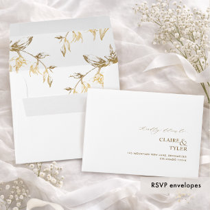 RSVP White and Gold Modern Formal Floral Envelope