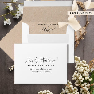 RSVP White and Kraft Style Rustic Monogram, Script Envelope