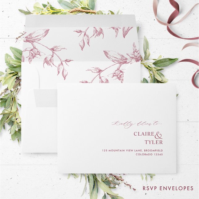 RSVP White Burgundy Elegant Modern, Formal Floral Envelope (Creator Uploaded)