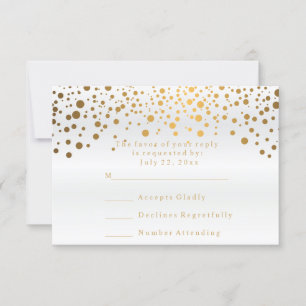 RSVP White Satin & Confetti Gold Dot Wedding Card