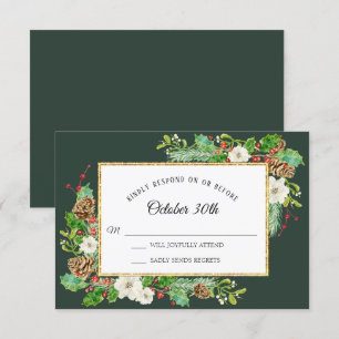 RSVP Winter Forest Christmas Floral Watercolor Invitation