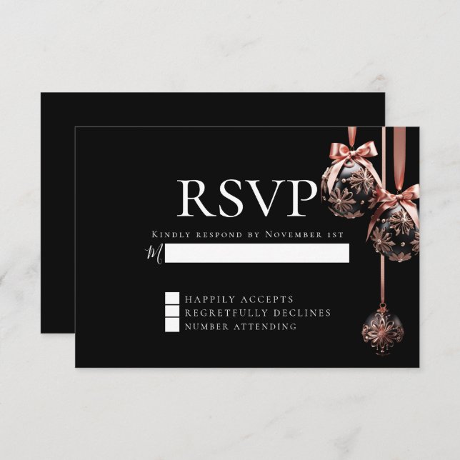 RSVP | Winter Pink and Onyx Baubles  Invitation (Front/Back)
