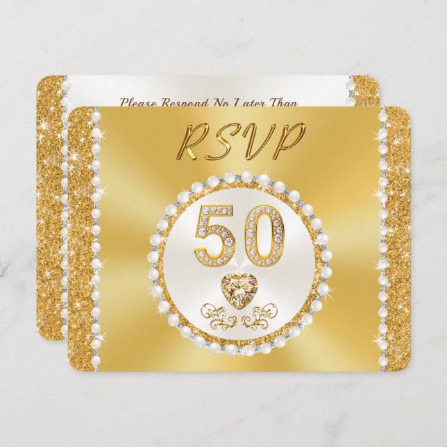 RSVP with MENU Choice, 50th Anniversary Gold, Invitation (Front/Back)