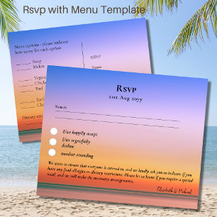 RSVP with Menu Template Beach Tropical Sunset Postcard