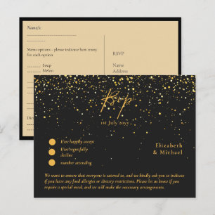 RSVP with Menu Template   Black Gold  Postcard