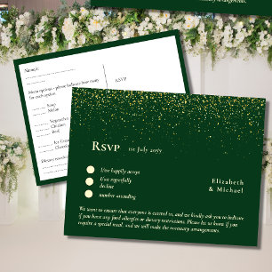 RSVP with Menu Template Emerald Green Gold RSVP Postcard
