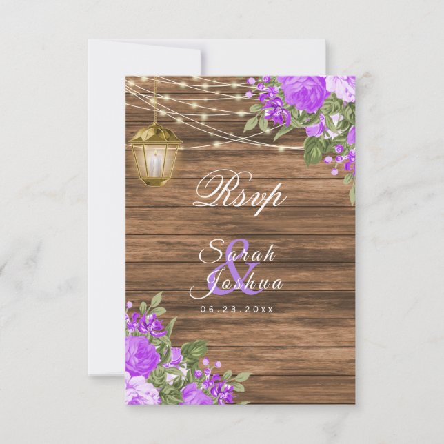 RSVP -  Wood, Lanterns and Purple Flower Card (Front)