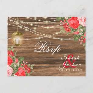 RSVP - Wood, Lanterns and Red Flower Postcard