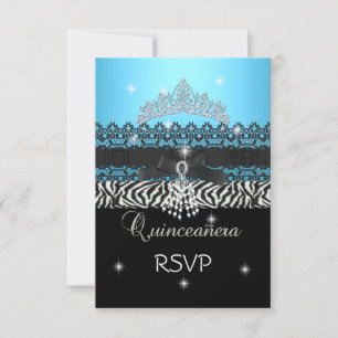 RSVP Zebra Quinceanera 15th Birthday Blue Black Card