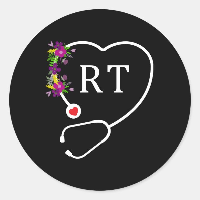 Rt Respiratory Lungs Therapist Floral Stethoscope  Classic Round Sticker (Front)