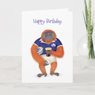 Ruaridh the rugby orangutan birthday card
