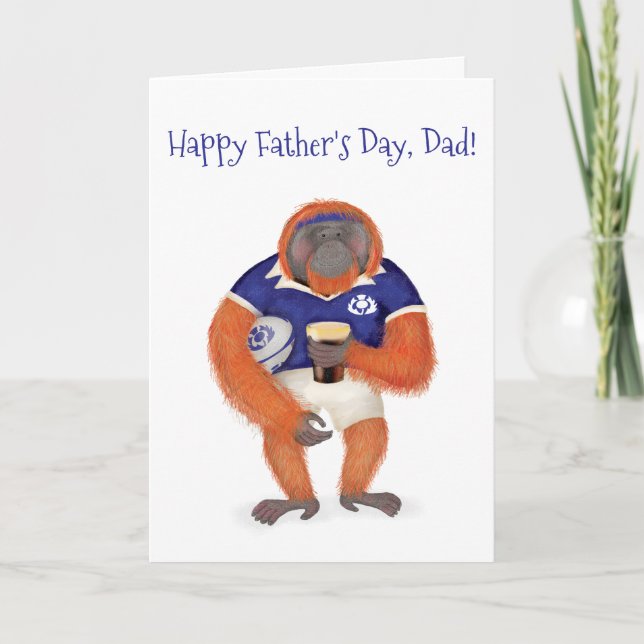 Ruaridh the rugby orangutan Father's Day card (Front)