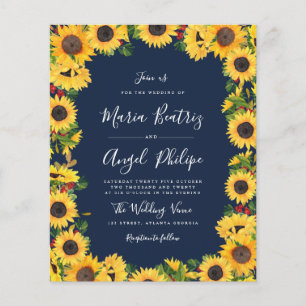 ruatic navy blue sunflower wedding invitation