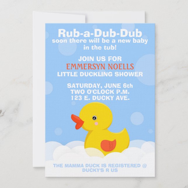 RUB-A-DUB-DUB Baby Shower/Birthday Invitation (Front)