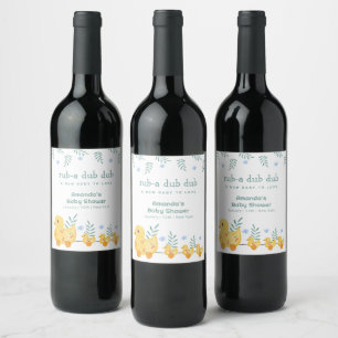 Rub A Dub Dub Cherry Mummy Duck Baby Shower  Wine Label