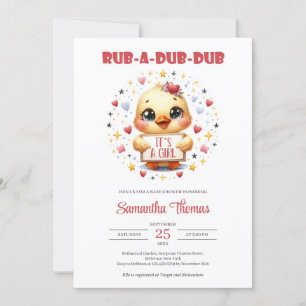 Rub a dub dub cute baby duck girl invitation