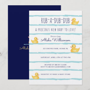 Rub-A-Dub-Dub Cute Yellow Rubber Ducky Baby Shower Invitation