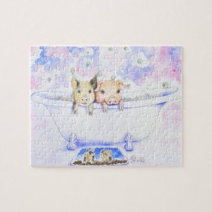 Rub a Dub Dub Piggies in the Tub Painting Jigsaw Puzzle
