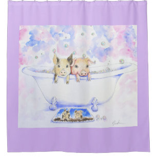 Rub a Dub Dub Piggies in the Tub Painting Shower Curtain