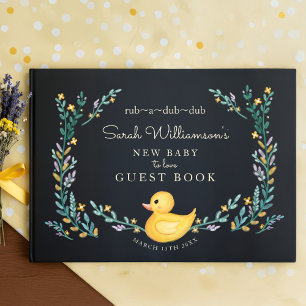 Rub-A-Dub-Dub Yellow Rubber Ducky Floral Garden Guest Book