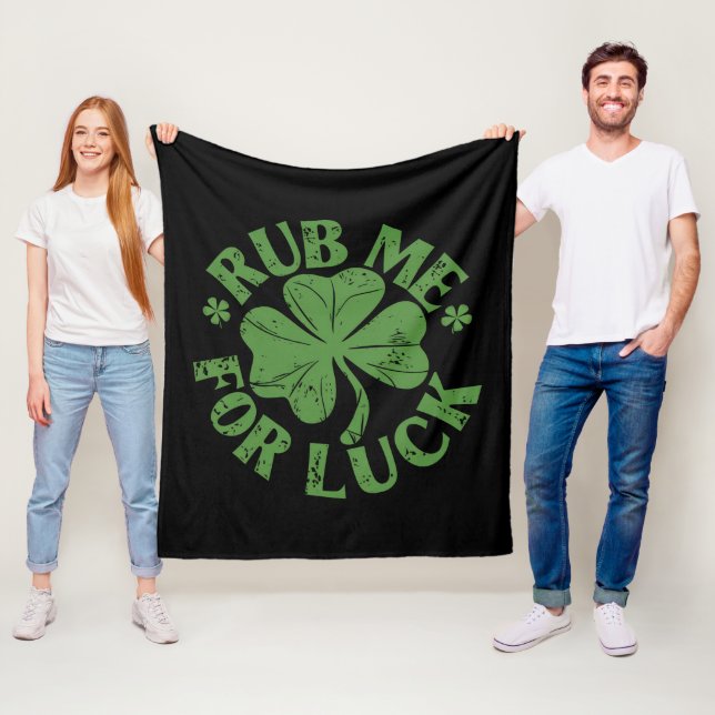 Rub Me For Luck St Patrick's Day Shamrock Fleece Blanket (In Situ)