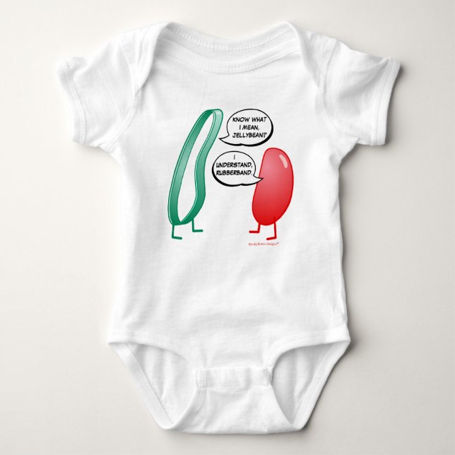 Rubber Band and Jelly Bean Funny Cute Kids Rhyme Baby Bodysuit (Front)