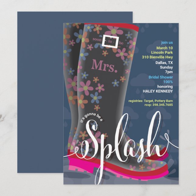 Rubber Boot Splash Bridal Shower Invitation (Front/Back)