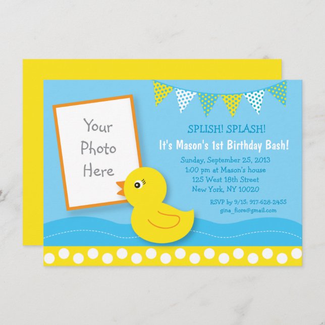 Rubber Duck 1st Birthday Invitation (Front/Back)