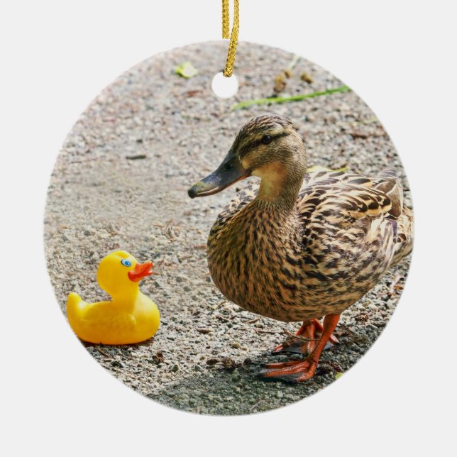 Rubber Duck and Mother Duck Ceramic Tree Decoration (Front)