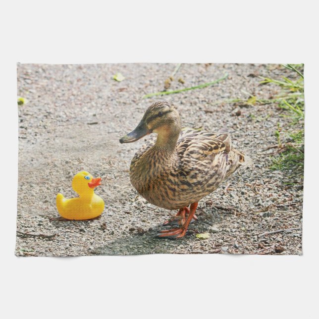 Rubber Duck and Mother Duck Tea Towel (Horizontal)