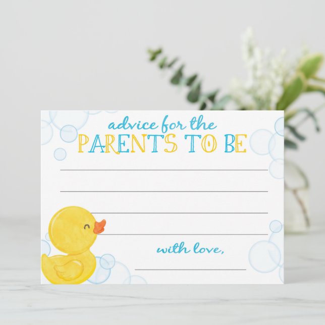 Rubber Duck Baby Shower Advice for Parents Cards (Standing Front)