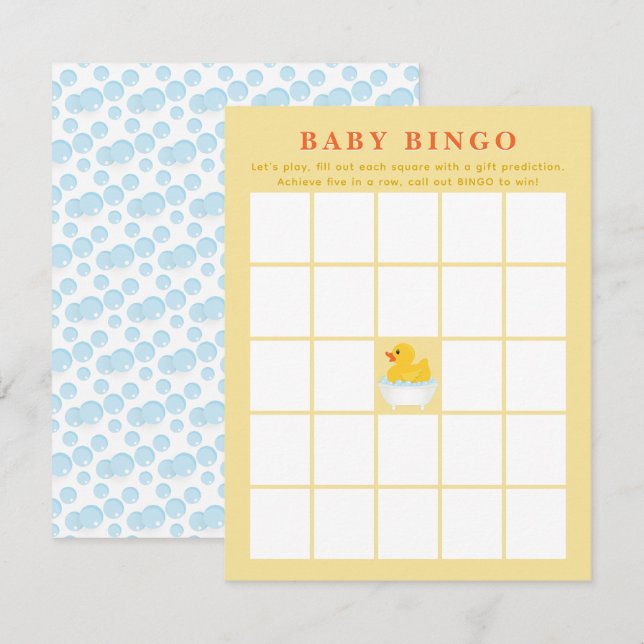 Rubber Duck Baby Shower Bingo Card | Cute Ducky Ga (Front/Back)