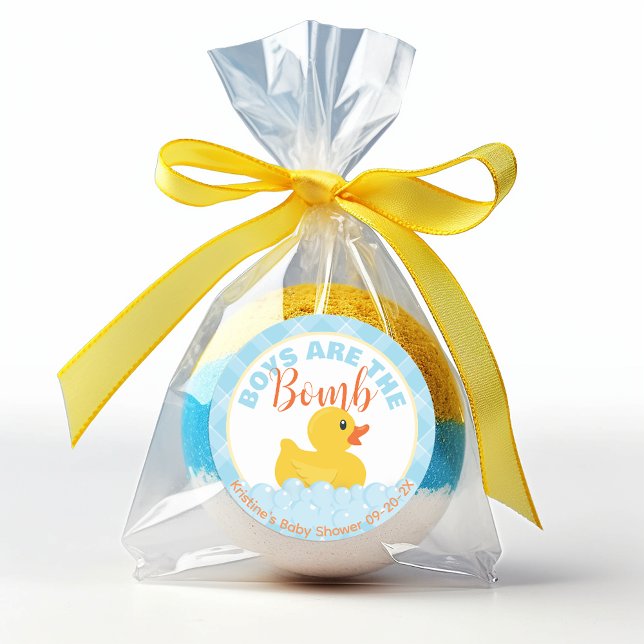 Rubber Duck Baby Shower Favour Sticker – Bath Bomb (bath bomb baby shower rubber duck favor tag)