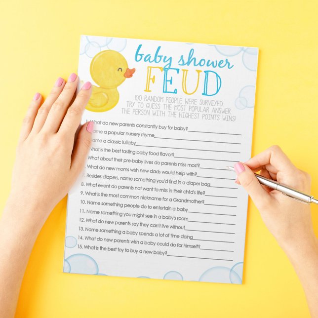 Rubber Duck Baby Shower Feud Game Pack Notepad (Baby Shower Feud Watercolor Rubber Duck Baby Shower Game Pack of 40 Answer Sheets)
