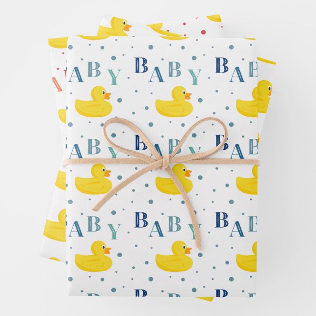 Rubber Duck Baby Shower Gift Wrapping Paper Sheet (In situ)