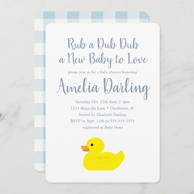 Rubber Duck Baby Shower Gingham Check Invitation (Front/Back)