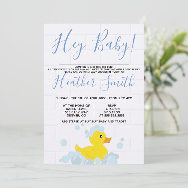 Rubber Duck Baby Shower Invitation (Standing Front)