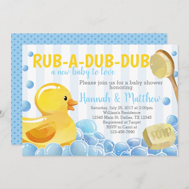 Rubber Duck Baby Shower Invitation Invite (Front/Back)