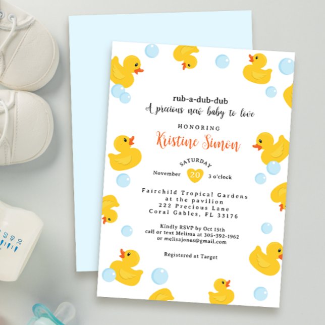 Rubber Duck Baby Shower Invitation | Yellow Duck & (yellow gender neutral cute baby shower invitation)