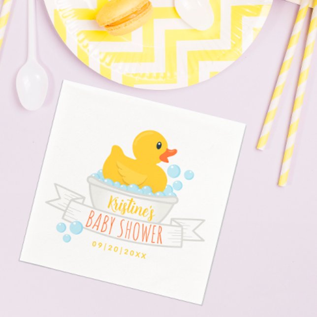 Rubber Duck Baby Shower Napkins – Bubble Bath Them (Rubber ducky blue and yellow Baby Shower Napkins)