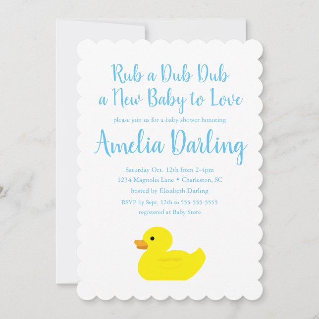 Rubber Duck Baby Shower Scallop Edge Invitation (Front)