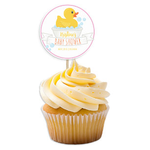 Rubber Duck Baby Shower Sticker   Pink Bubble Bath
