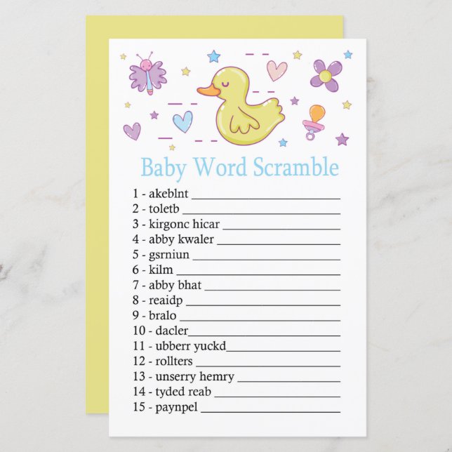 Rubber duck Baby word scramble game (Front/Back)